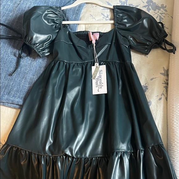Dresses & Skirts - BRAND NEW Dark Teal Leather Dress